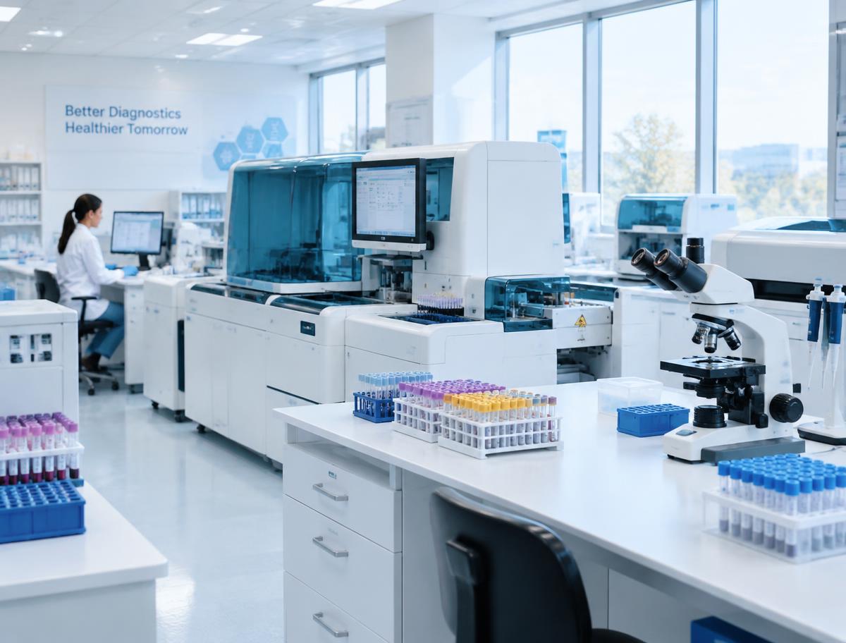 Laboratório moderno com equipamentos de análises clínicas